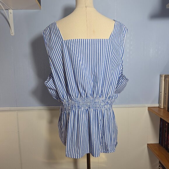 Liz Claiborne 3x Blue White Striped Summer Sleeveless Lightweight Tank Blouse - Picture 5 of 9